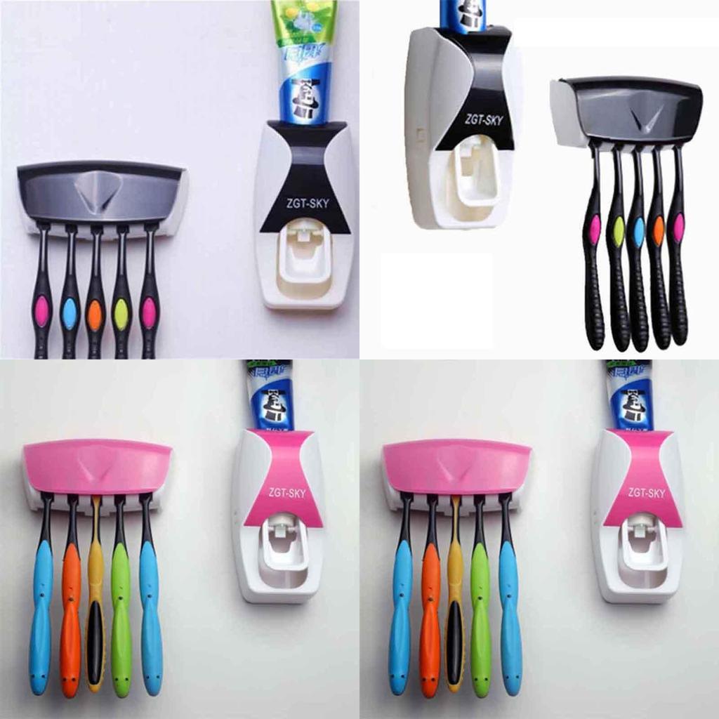 Automatyczny Dozownik Pasty do Zębów i Uchwyt na Szczoteczki do Zębów Montowany na Ścianie Stojak dla Dorosłych i Dzieci