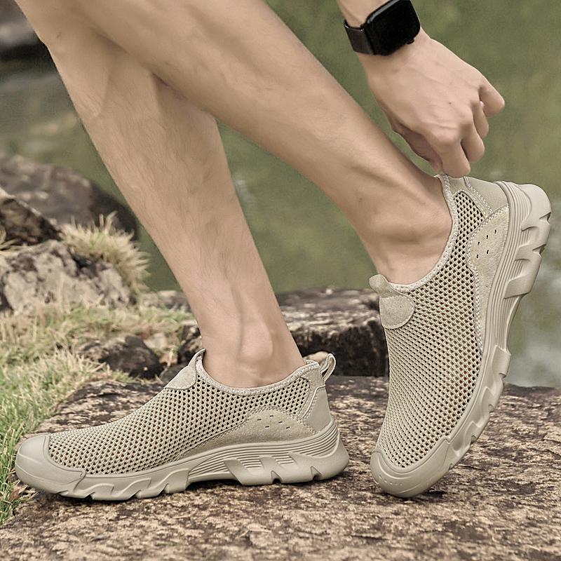 Fashion Men Handmade Casual Loafers Summer Outdoor Shoes Breathable Mesh Shoes Outdoor Non-slip Walking Shoes New Comfortable Sneakers