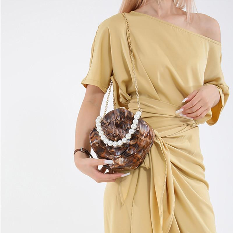 2025 Luxury Women Acrylic 3D Rose Flower Evening Bag Brand Pearl Handle Bridal Banquet Clutch Bag Wedding Handbags Crossbody Bag