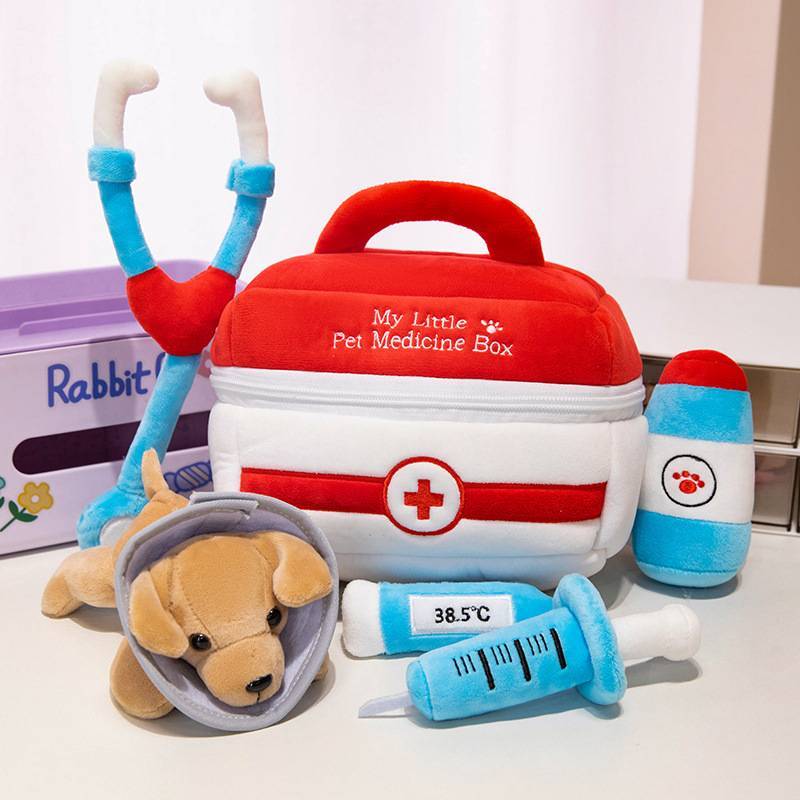 Pet Medical Kit Plush Toy With Soft Short Pile For Family Role Play And Interactive Play