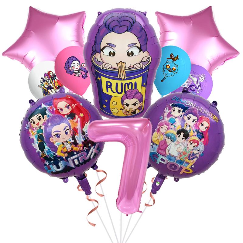 1 Set Kpop Demon Hunters Aluminum Foil Latex Balloon Children's Birthday Decoration Korean Kpop Anime Party Supplies Toy Gift