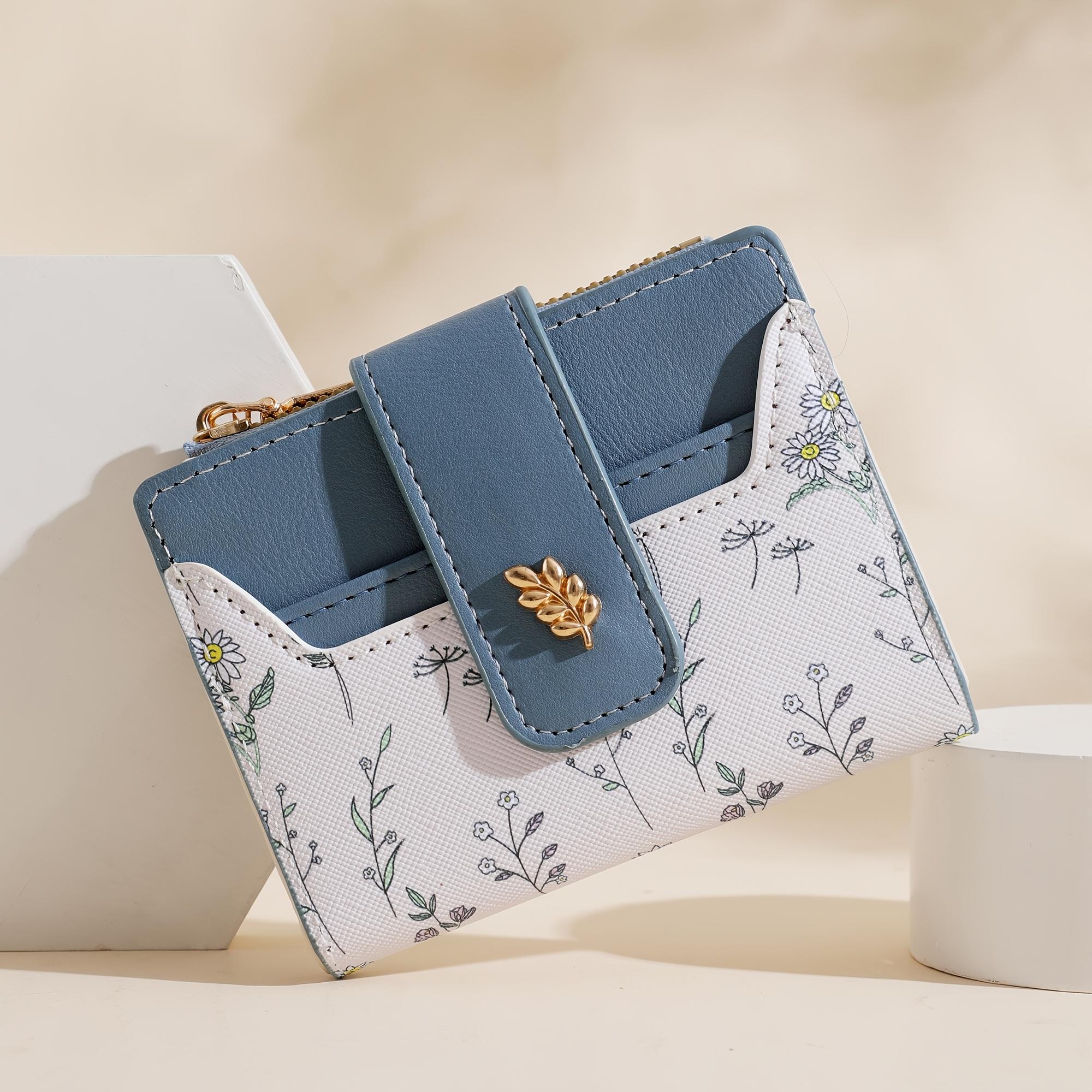 

Cute Fashion Women’s Wrist Clutch Wallet, Golden Floral Embossed PU Leather Bi-fold with Snap, Coin Purse & Keyring синий