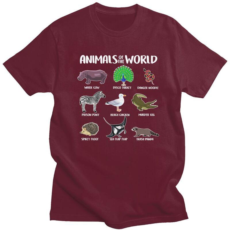 Animals Of The World T Shirt for Men Pure Cotton Tshirt Humor Streetwaer Short Sleeve Tee Shirt Slim Fit Clothing Gift