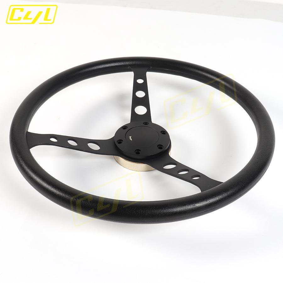 NEW Black Classic PU Steering Wheel 15inch 380mm Flat Dish Racing Sports Steering Wheel for Universal