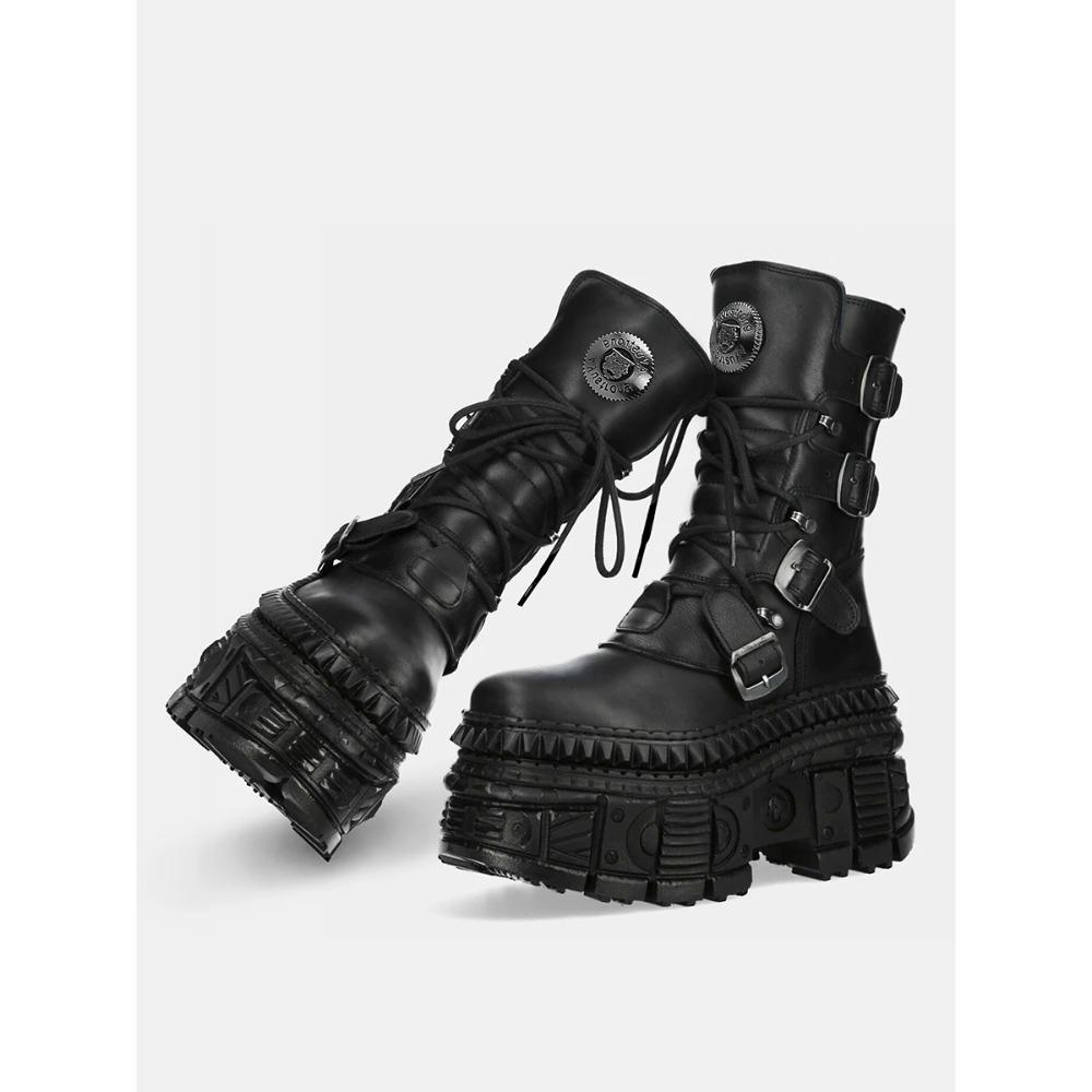 New Vintage Platform Men's and Women's Cool Sa Heavy Metal Locomotive Spanish Tide  Small Punk Knight Boots 10cm