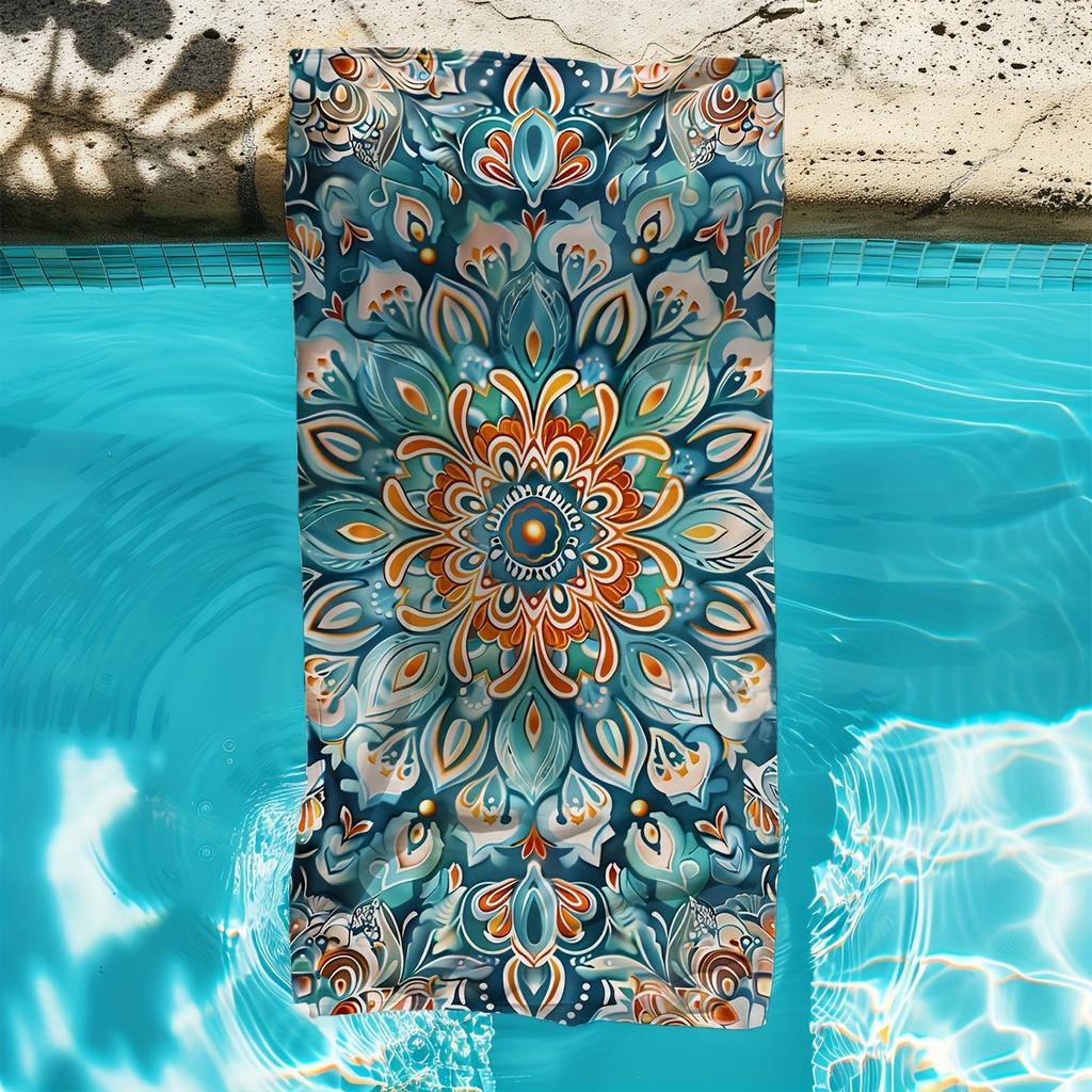 Colorful Mandala Beach Towel On Beach, Vibrant Geometric Art Quick-Dry Sand-Free Microfiber Bath Towel for Yoga, Swim and Travel