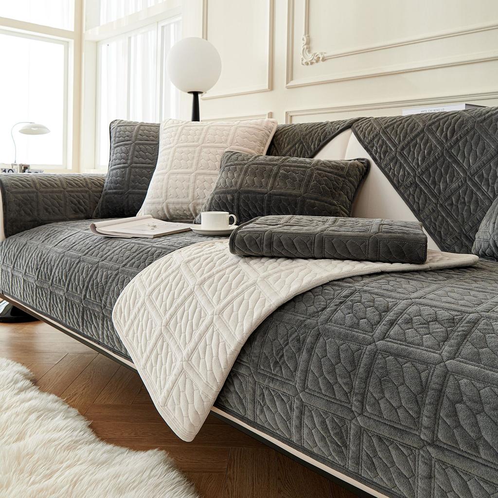 Milk Velvet Sofa Cushion Shaggy Back Arm Cushion Towel Sofa Cover