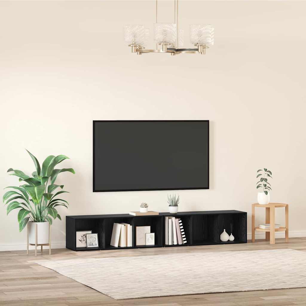 TV Cabinet Set 2 pcs Black Oak Effect 37 x 35 x 107 cm
