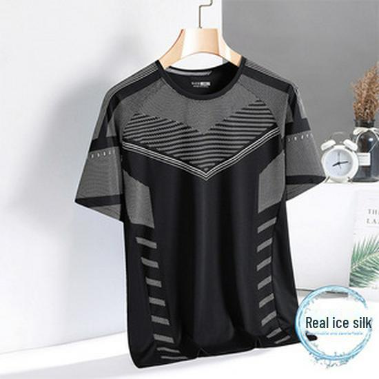 Men's Long-Sleeve Ice Silk Stretch Sports T-Shirt for Spring/Summer Fitness and Casual Wear