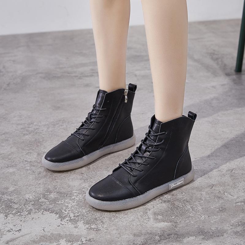 Móda GKTINOO Pravá Hovězí Kůže Dámské Kotníkové Boty Bílé Tenisky Šněrovací Pohodlné Krátké Kotníkové Boty Podzimní Zimní Obuv Protiskluzová