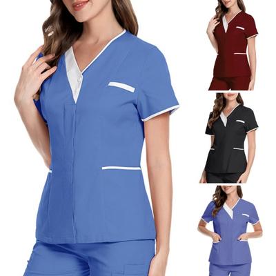 Uniforme de asistentă Scrubs Topuri femei cu decolteu în V mâneci scurte buzunare Pulover Uniforme de culoare mozaic Topuri de lucru pentru alăptare
