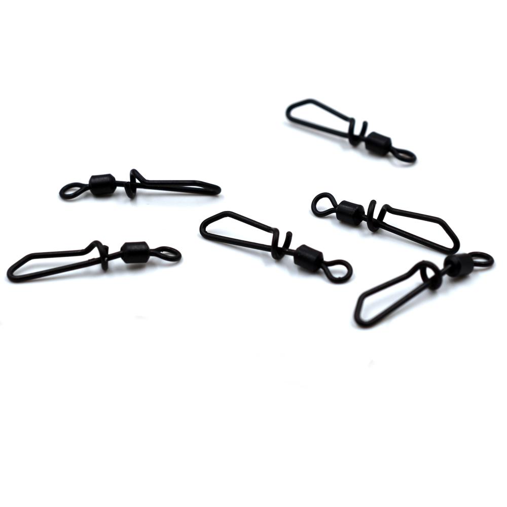 MNFT 20Pcs Stainless Steel Black Nickel Fish Swivels Quick Change Snap Clips Fishing Connector Rolling Swivel
