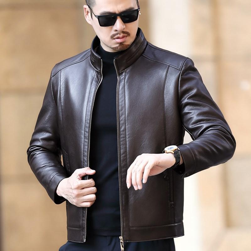 Men's Haining Stand Collar Sheepskin Jacket with Plus Velvet Lining - Thickened Leather Fur, Short Coat for Winter Trend