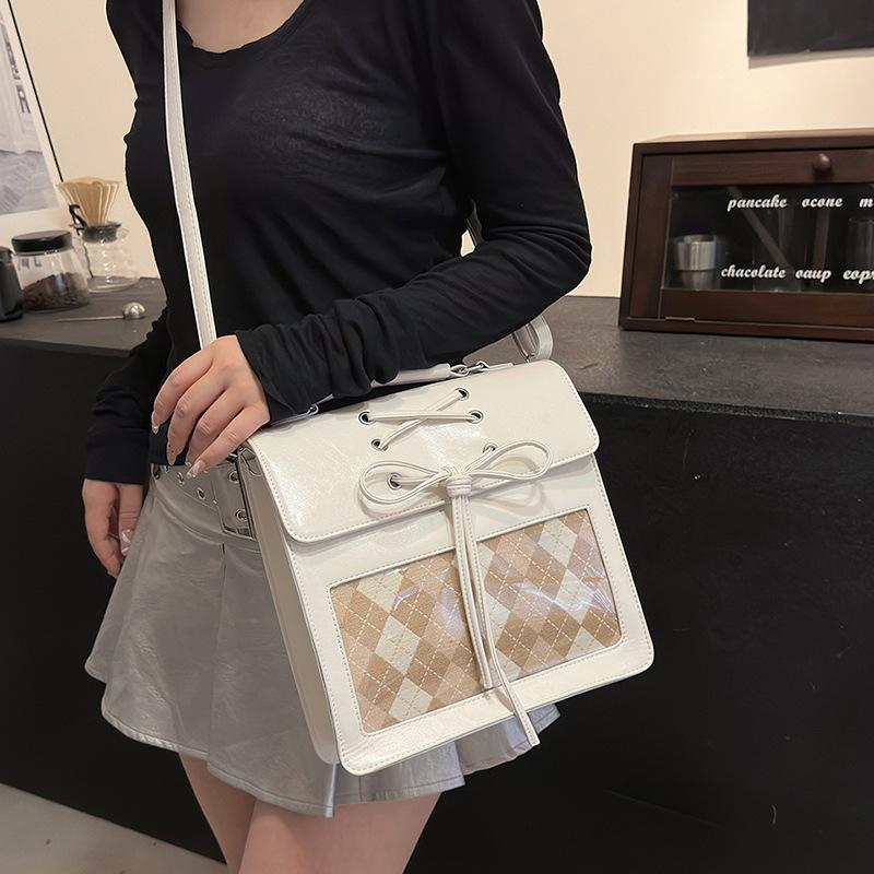 

Solid color fashionable large-capacity drawstring bow casual bag 2025 spring and summer new versatile ins backpack women чёрный