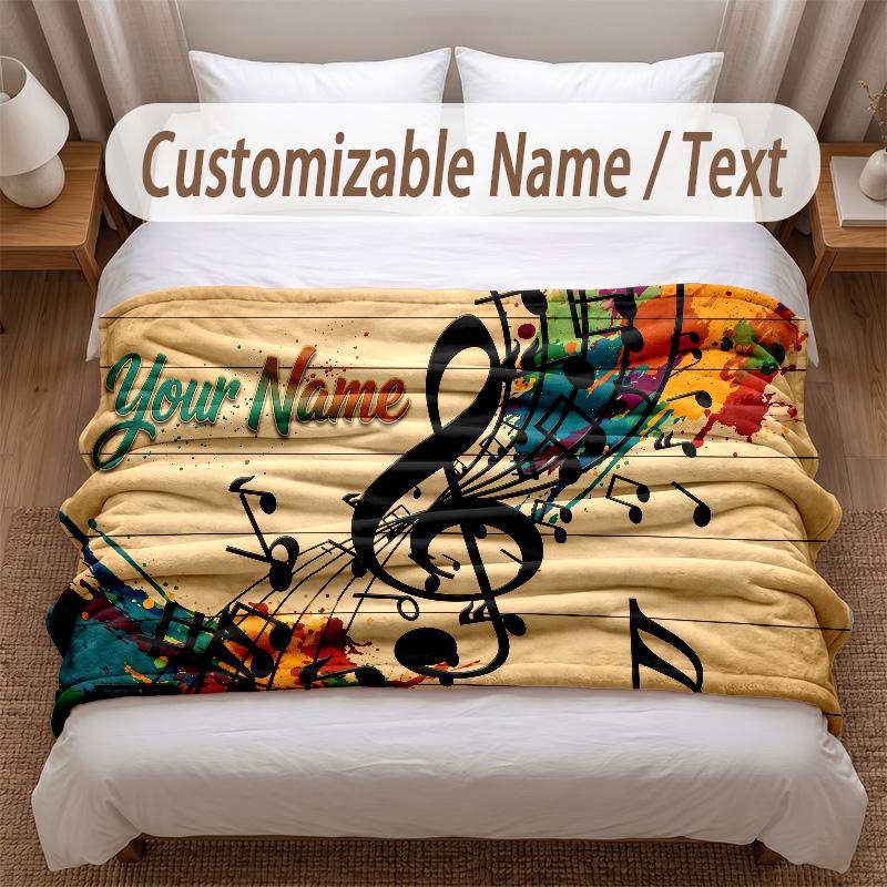 Music General Theme Soft Blanket Personalized Custom Name Text Print Warm Blanket Home Sofa Bedroom Decor