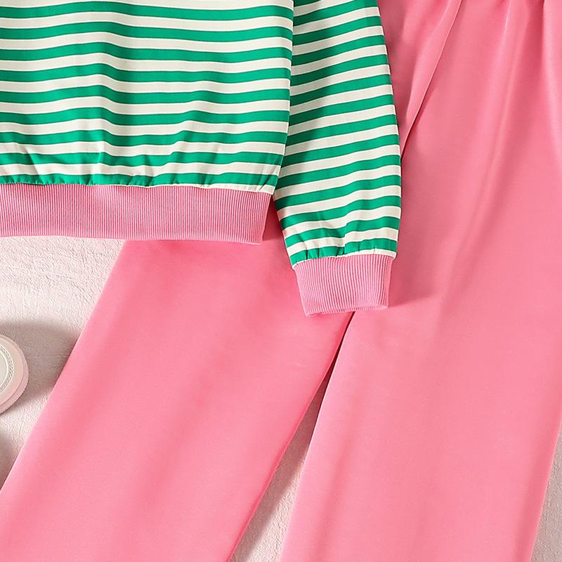 Tenue pour Grandes Filles Vêtements pour Enfants Automne Nouvelle Mode Sweat à Manches Longues Rayé Pantalon Long Décontracté Deux Pièces