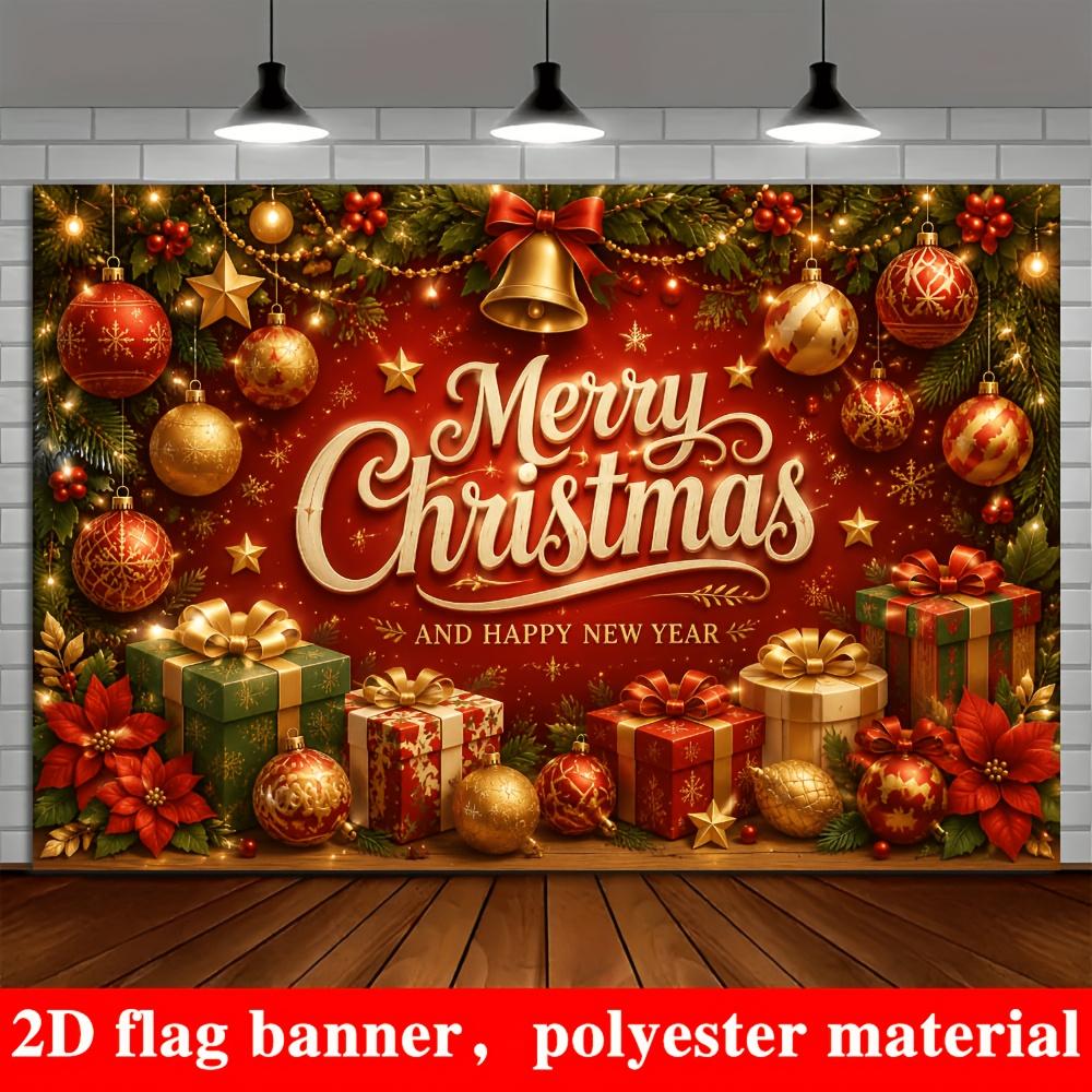 1Pcs Merry Christmas Golden Bells Gifts Decoration Background Winter Backdrop For Photo Studio Photo Booth Party