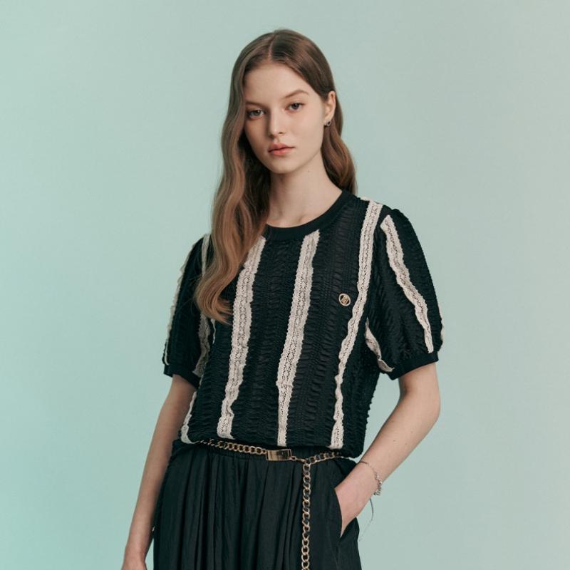 MAXZA Lace Block Embo ShorT Sleeve T shirT zc07qT003on