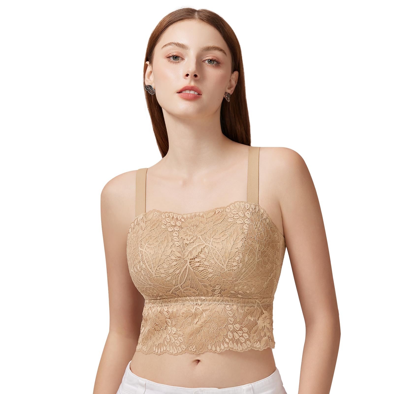 

Топ длинный большой топ-бандо [TIRASS] бюстгальтер, кружево, бюстгальтер, который выглядит маленьким, бюстгальтер, послеродовой, размер, без косточек, с высокой проймой, телесный