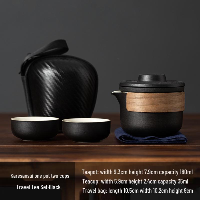 

Portable Travel Tea Set: One Pot, Two Cups with Carry Bag - Ideal for Outdoor, Camping, Business Trips чёрный
