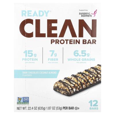 Clean Protein Bar, cioccolato fondente cocco mandorle, 12 barrette, 1,87 oz (53 grammi) Ogni