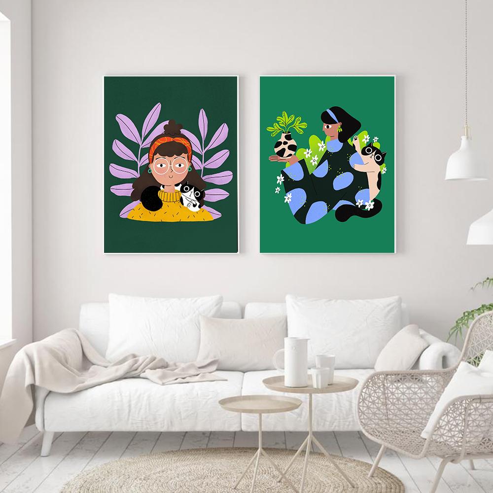Nordic Girl With Food Posters Mojito Cocktail Canvas Painting Pizza Surfer Ice Cream Print Minimalist Picture Kitchen Home Decor