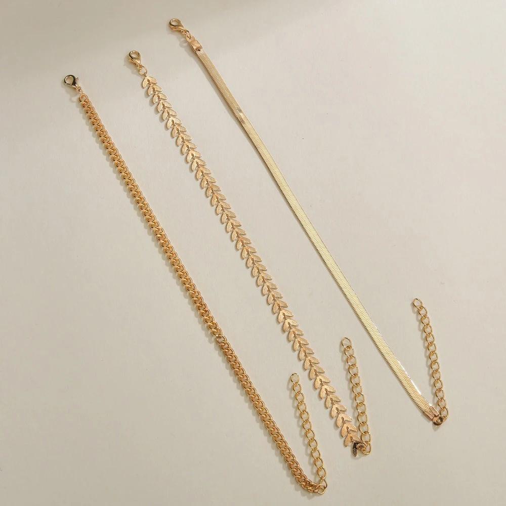 SUMENG 2024 New 3pcs/set Gold Color Simple Chain Anklets For Women Beach Foot Jewelry Leg Ankle Bracelets Accessories