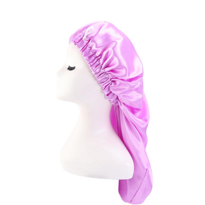 

Ночной колпак с атласной головкой, эластичная застежка, длинная шапочка для волос, шапочка двойного назначения для длинных волос, шапочка для душа, платок на голову One size светло-фиолетовый