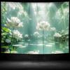 2D Ethereal Green Lotus Pond Tapestry Fantasy Nature Water Lily Art Wall Decor Cloth for Home & Bedroom