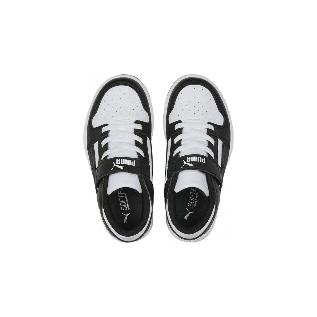 Puma Rebound Layup Lo Velcro Durable Anti-Kick Low-Top Skate Shoes Kids Sneakers Black White 370492-16