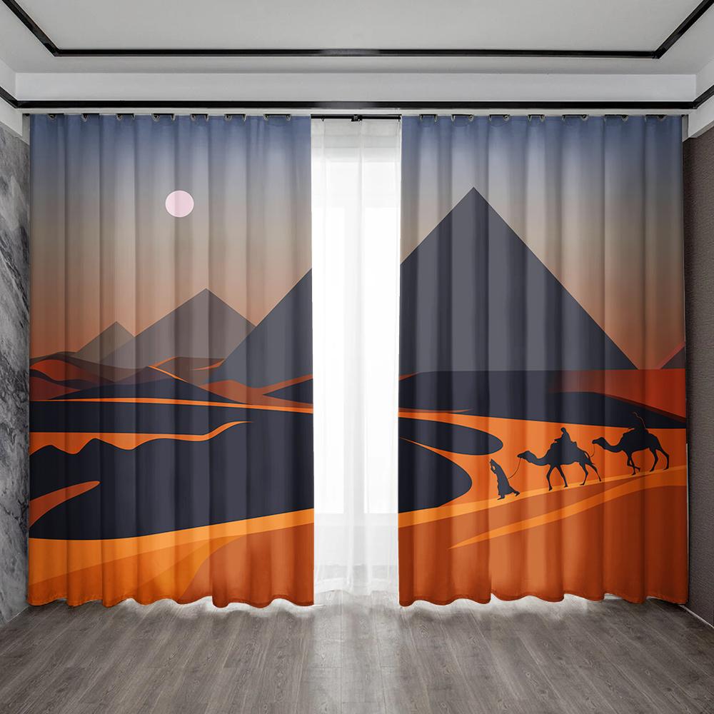 2PC Home Decoration Curtains, Desert Background With Pole Pocket Curtains, Kitchen, Coffee Shop, Living Room, Balcony, Garden