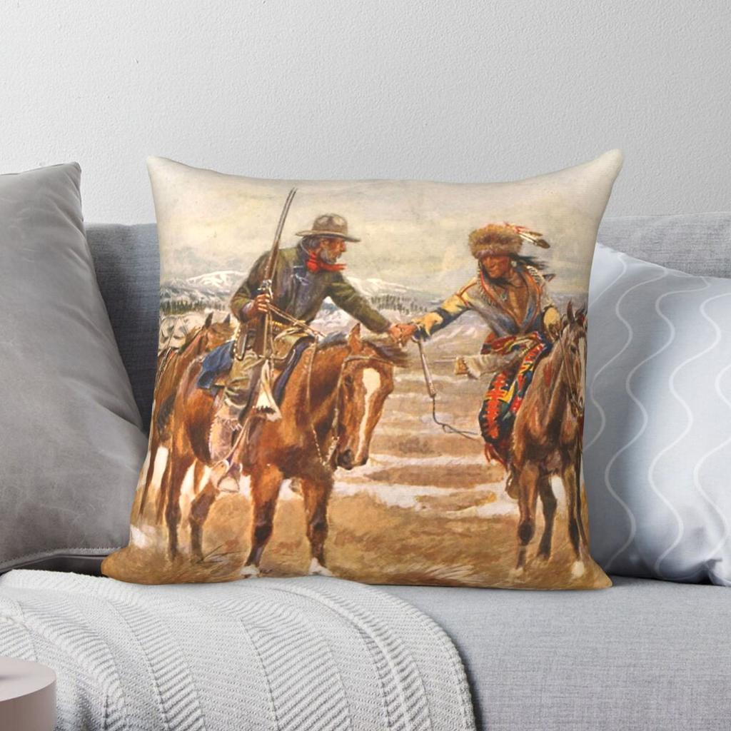 Cowboy Indian Compadres Square Pillowcase Polyester Linen Velvet Creative Zip Decorative Pillow Case Car Cushion Cover
