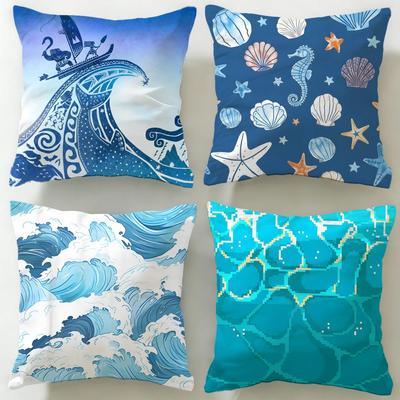 Light Blue Ocean Ripple Cushion Cover Soft & Easy-Wash Pillow Case – Versatile For Couch, Bed, Travel And Office