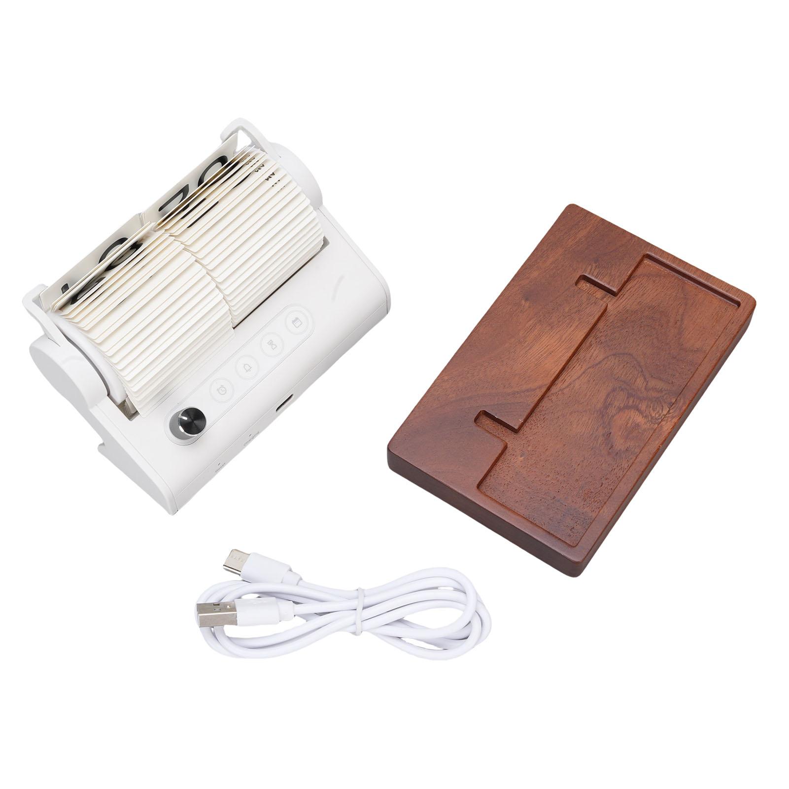 

Механические часы Точный таймер Настольные часы Декоративный автоматический календарь с перекидными страницами и деревянным основанием для гостиной белый