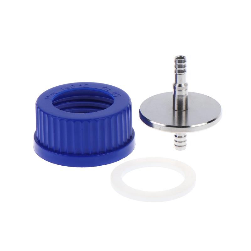 Gl45 Fermentation Tank Reactor Feed Cover Stainless Steel Jar Lid With Ss304 Blue Headspace Cap Refill Cover For Tube