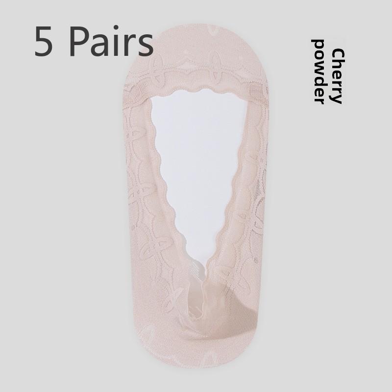 

5 пар носков-лодочек, нескользящие женские носки, супермягкие летние носки Ice Silk с закрытым носком, невидимые носки светло-розовый