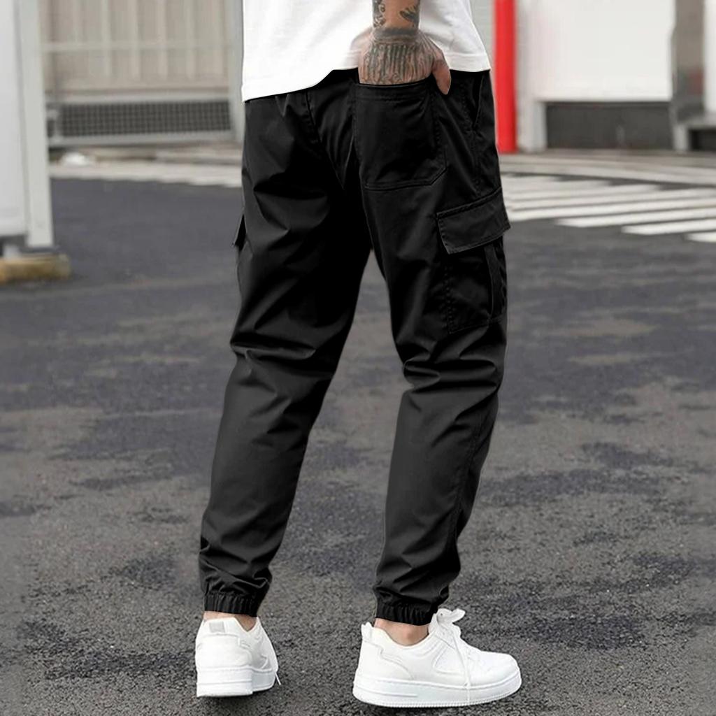 Pantaloni Cargo da Uomo Tuta Casual da Uomo Multi-tasche Vita Elastica Pantaloni alla Caviglia Autunno Sport Outdoor Pantaloni Monocolore