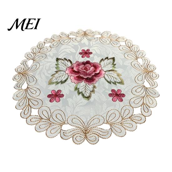 Cup Coaster Mat Embroidered Flower Placemat, Round Floral Heat Resistant Table Dinner Plate Placemat Protector for Dining Vase Wedding Party
