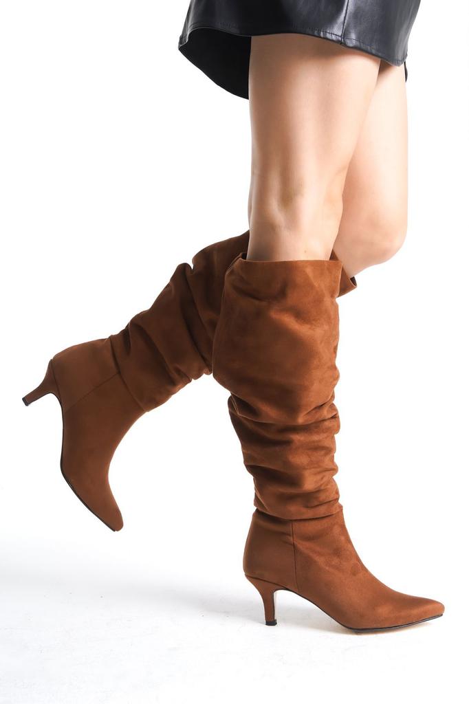 Women Modern Stylish Fashion Boots Boots Faux Leather Suede Short Thin Heeled Boots