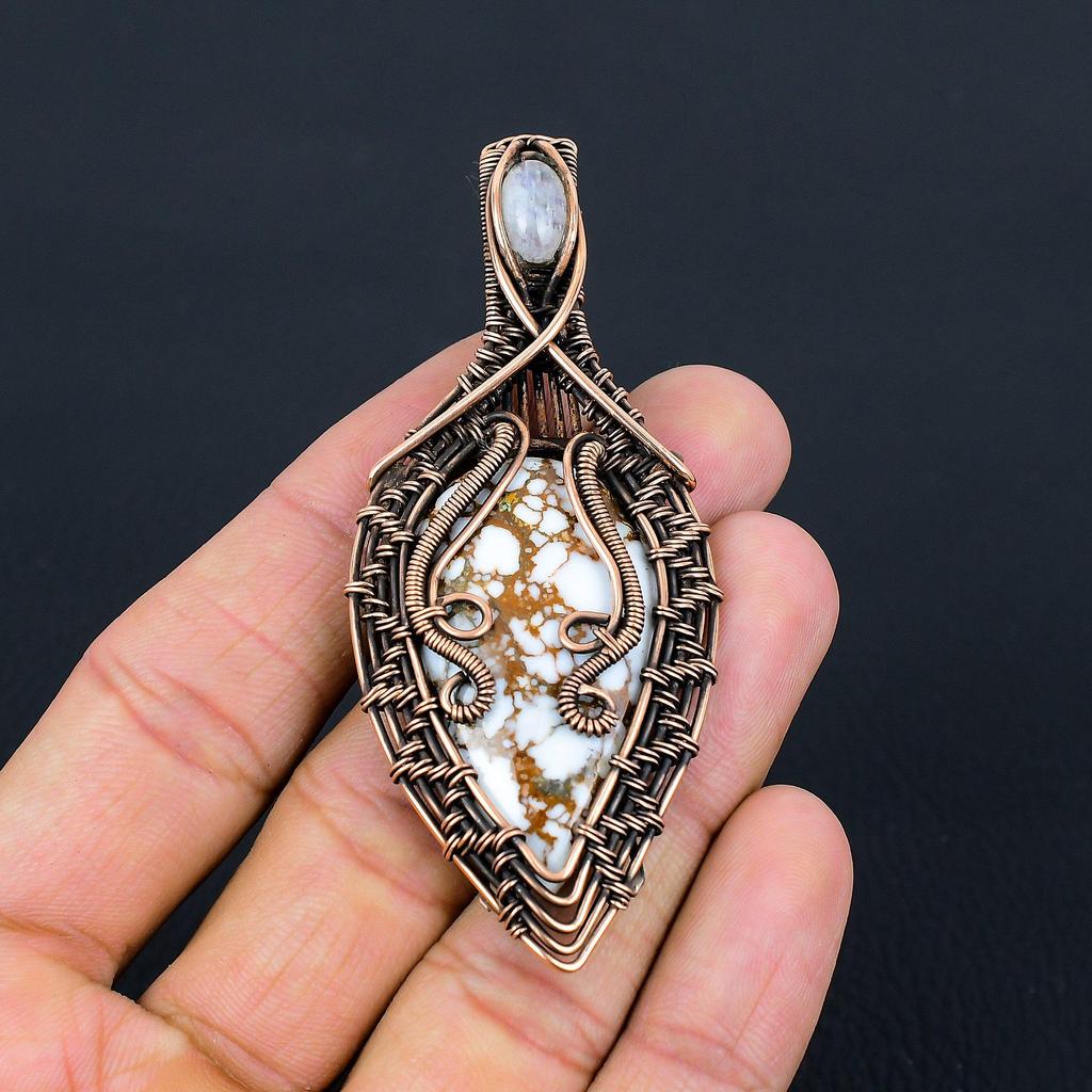 Wild Horse, Moonstone Gemstone Pure Copper Wire Wrapped Designer Handmade Pendant Jewelry For Woman