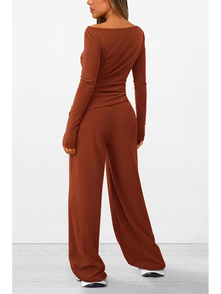 Asymmetrisches Langarm-T-Shirt & Weitbein-Hosen-Set - Herbstkollektion 2025