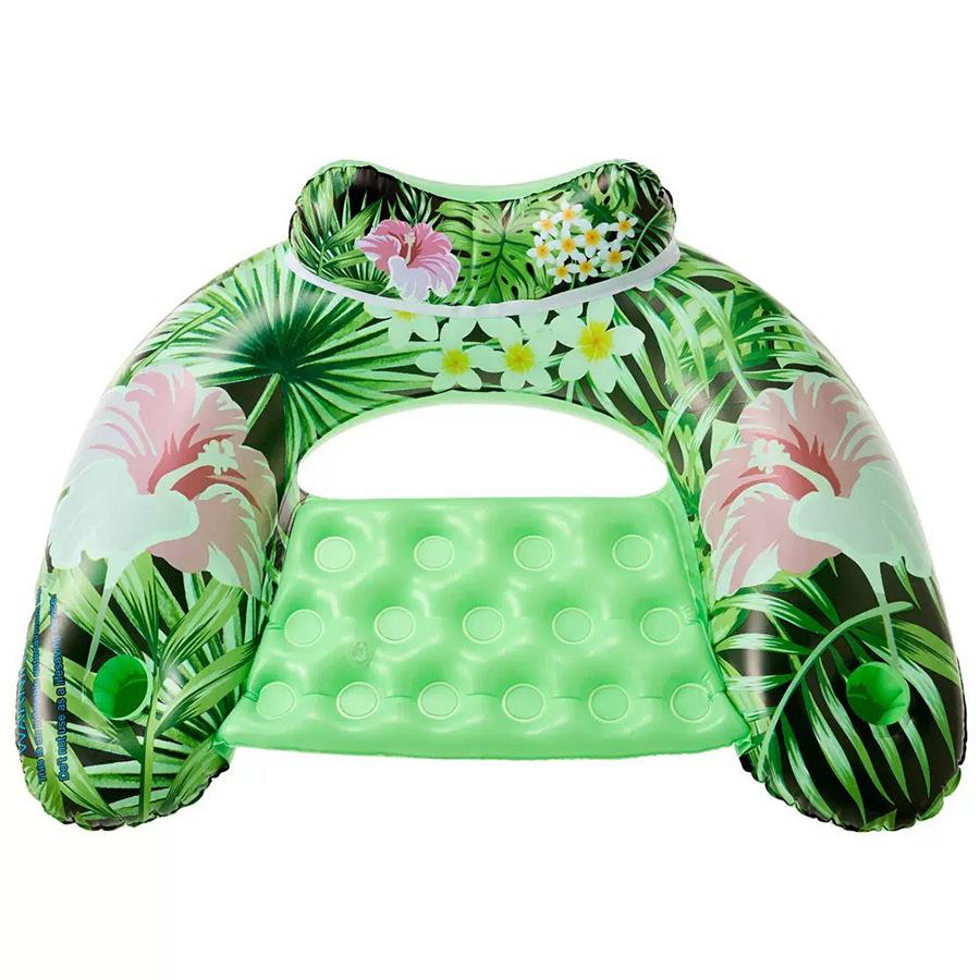 Leaf Hole Inflatable Floating Row U-Shaped Backrest Water Seat Pool Floating Mat Swimming Ring green floral chair