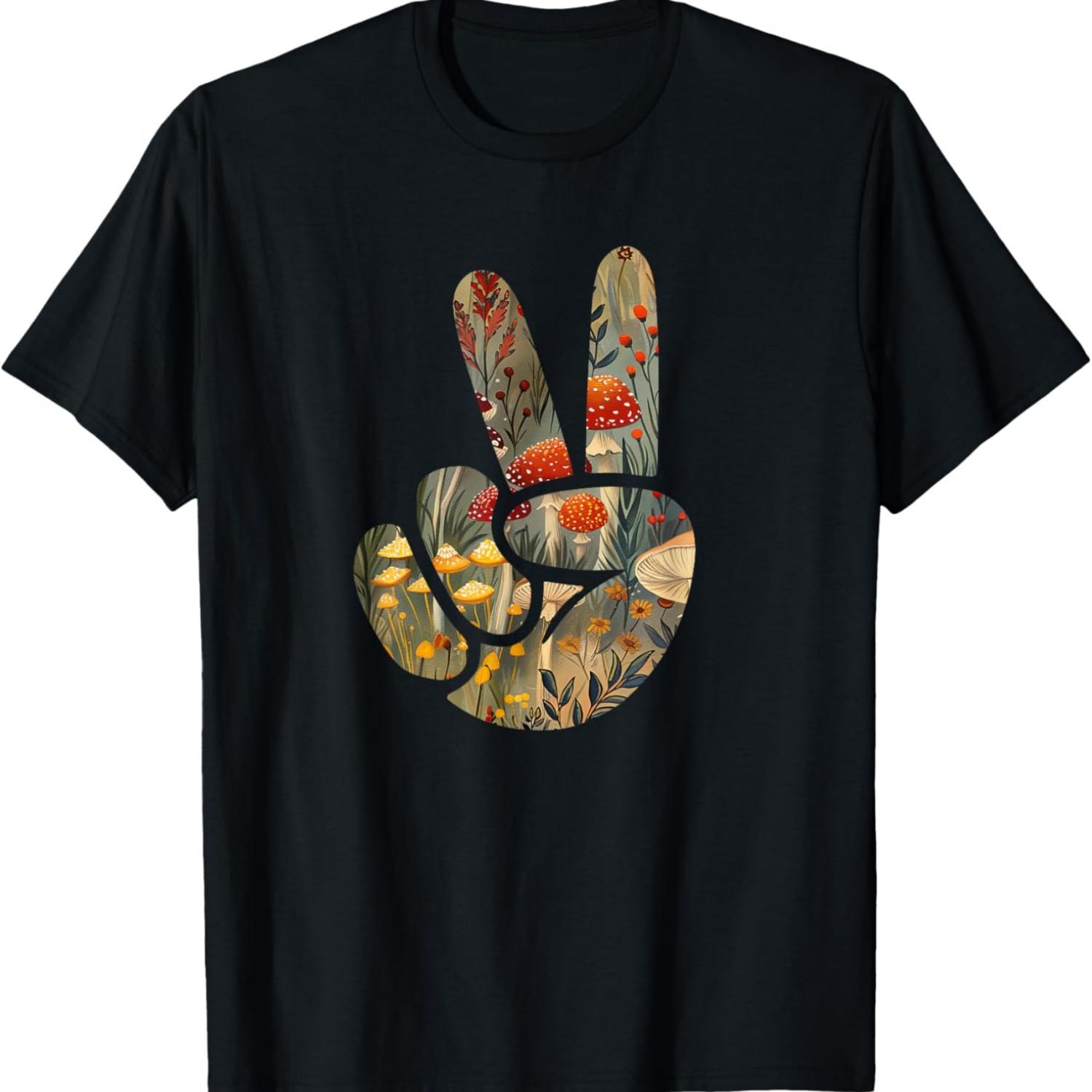 

Natural Silhouette Forest Meadow Cottagecore Peace Sign Hand T-Shirt(19) S чёрный