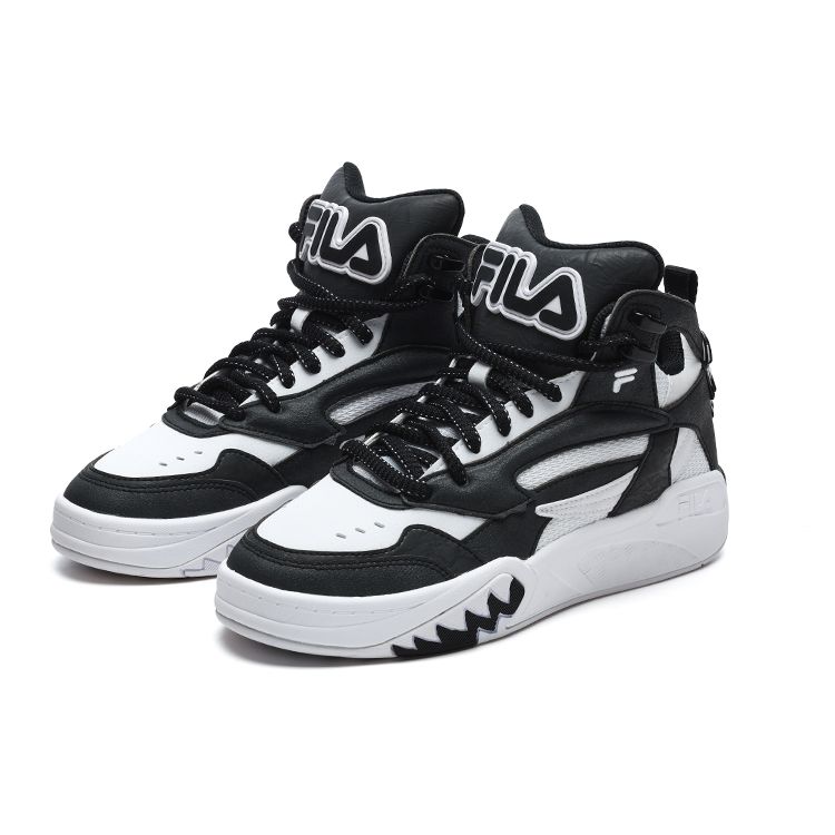 Fila Fusion Desperado Fabric Synthetic Leather TPU Mid-Top Retro Basketball Shoes Women Sneakers White Black T12W243221FWB