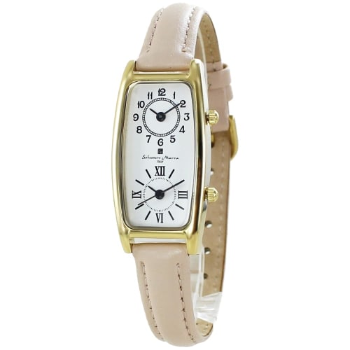

Salvatore Marra Women s Watch with Leather Strap, Rectangular/Square, Dual Time (No. 1 Beige)