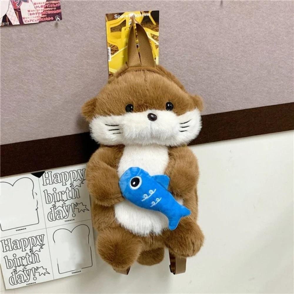 Realistic Look Otter Plush Backpack Adorable Student School Bag Birthday Gift