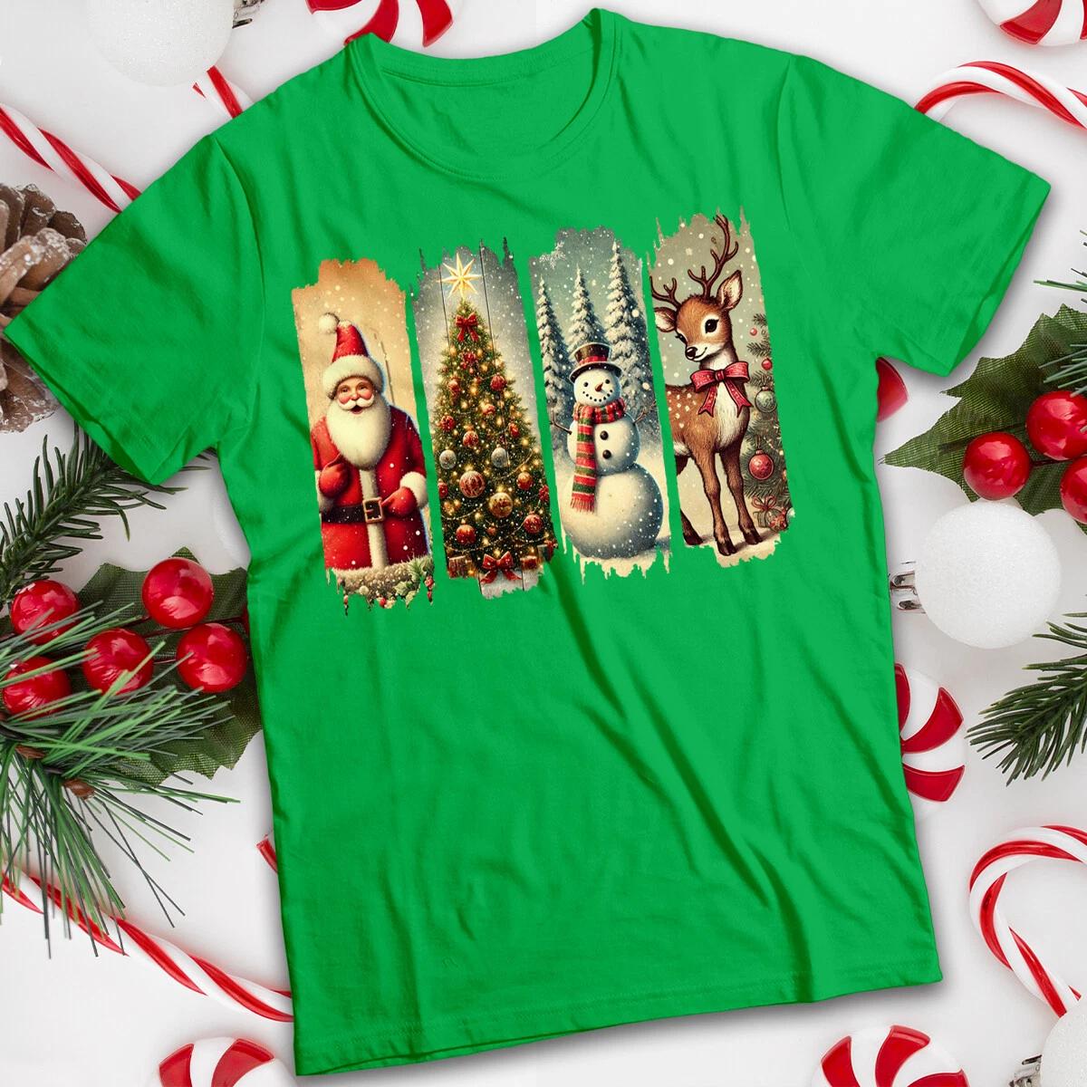 Mens and Womens Vintage Snowman Reindeer Christmas T-Shirt Tee #MC S