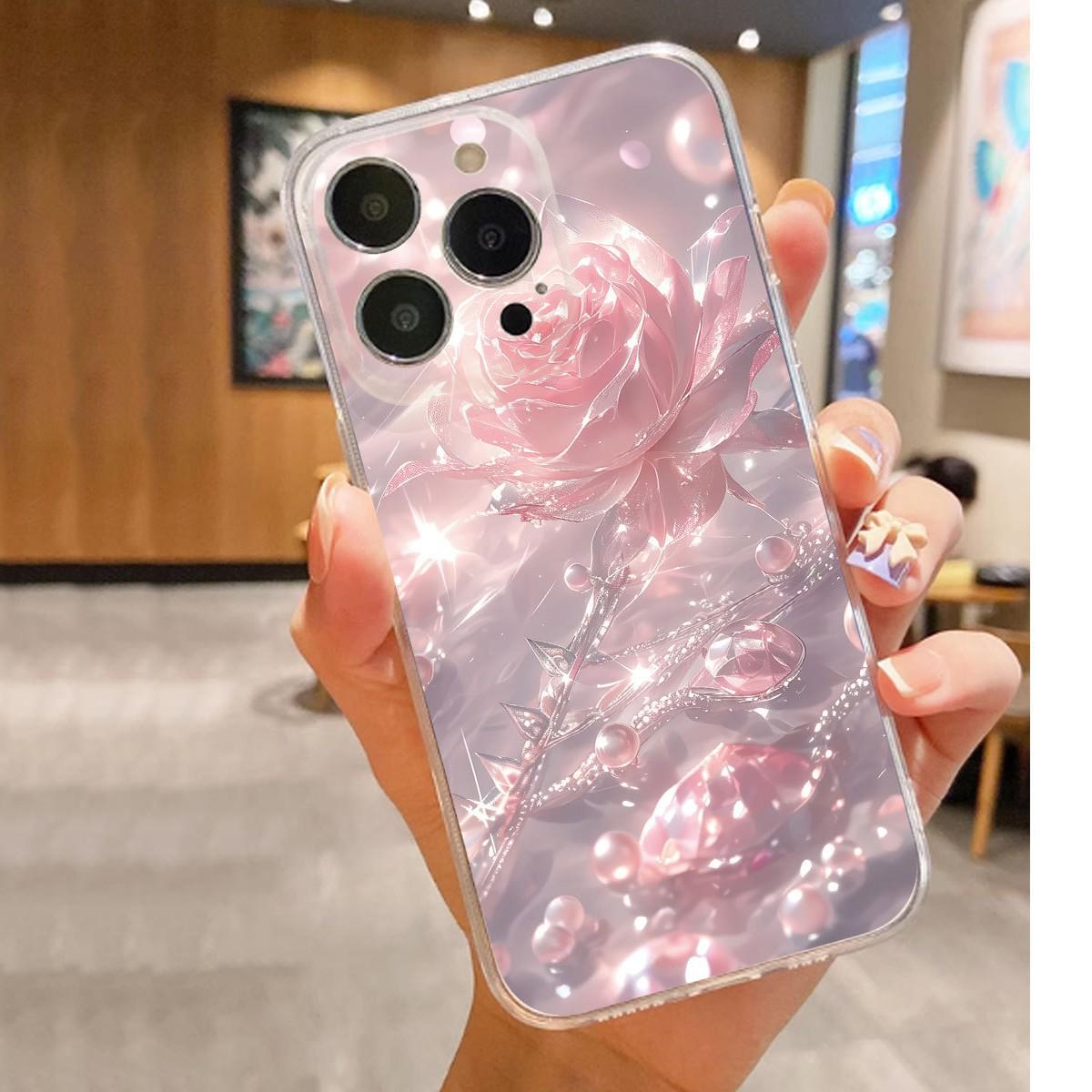 

Прозрачный чехол с рисунком Розовой Розы, противоударный, для iPhone 14/15/16/17 Pro Max Galaxy A24 прозрачный