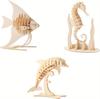 3D Animal Puzzle Model Assembly Toy Educational Ocean Biology DIY Wooden Craft Unfinished Hobby Puzzle Toy
