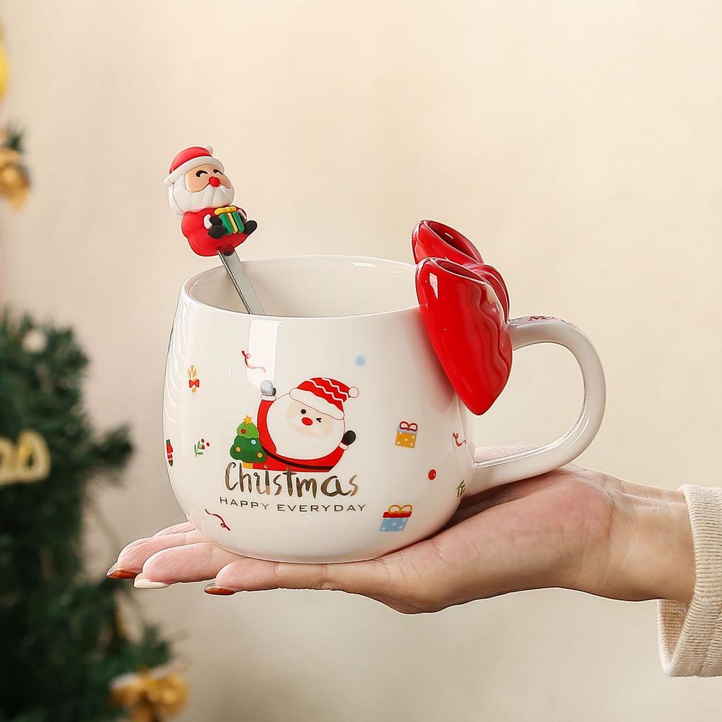 Christmas Ceramic Cup Cute Bow Mug Coffee Cup Christmas Gift High Quality Water Cup Souvenir